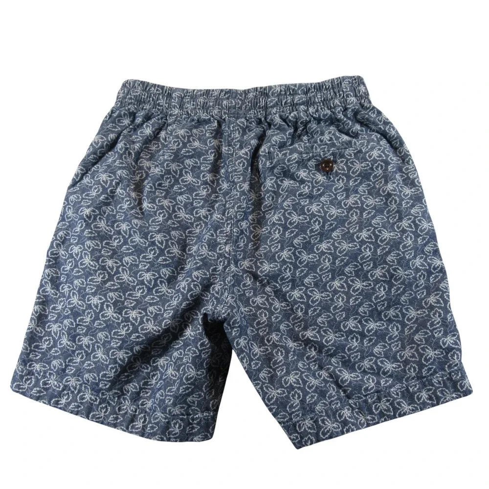J. Crew Men Shorts XS Blue‎ Floral Leaf Elastic Waist Drawstring Casual 26b